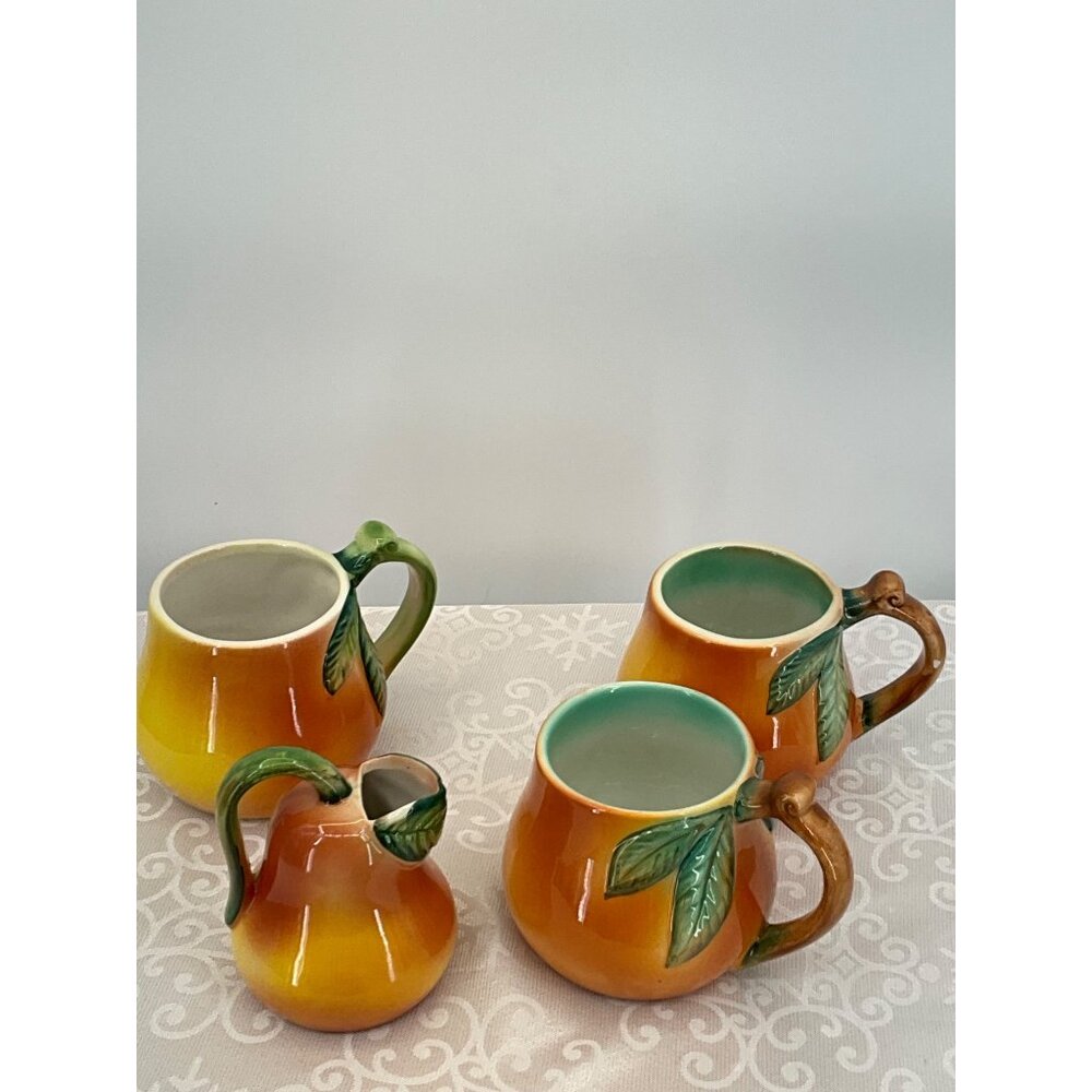 Ancora Italy Hand-Painted Italian Majolica 3 Mugs & Creamer for Lord & Taylor Pe